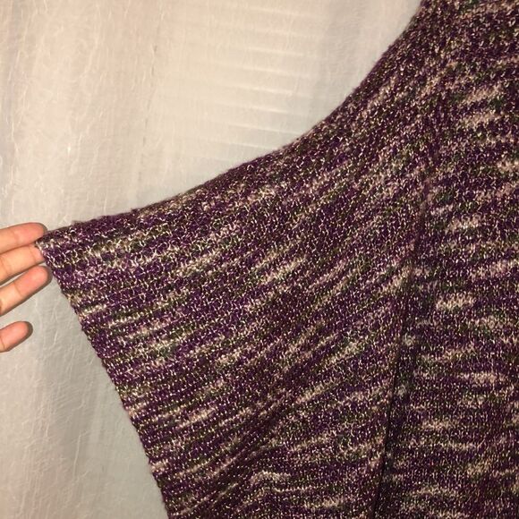 Avenue 1X-3X Knit Poncho Sweater with Patch Pockets in Purple Green Ivory - Picture 5 of 11